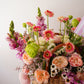 Canasta beige floral estilo coreana con flores rosas