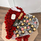CORAZON CON ROSAS, FRESAS DE CHOCOLATE Y MINI MOËT