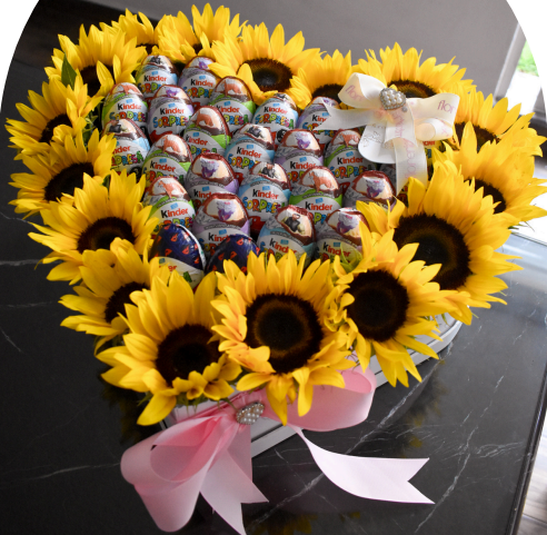 Corazón de girasoles y kinder